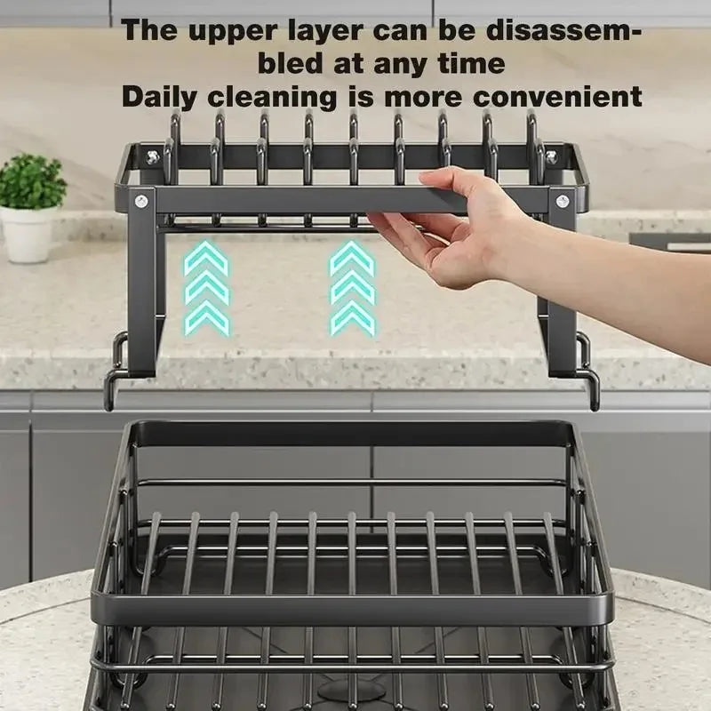 Dish Drying Rack Adjustable Kitchen Plates Organizer with Drainboard